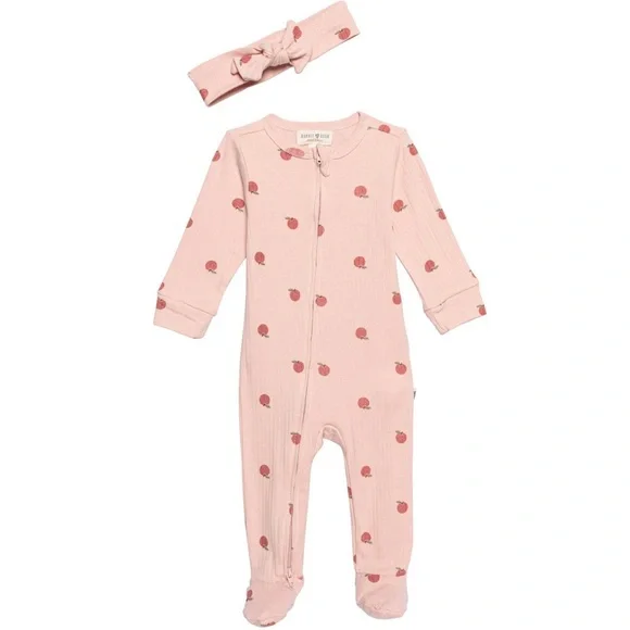 NWT Rabbit + Bear Organic infant sleeper & headband set 6-9mos - Picture 1 of 9